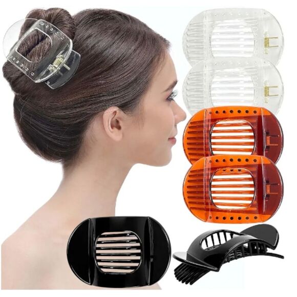 Set of 6 Large Lay Flat Hair Claw Clips in Black, Clear, and Amber NWT - Picture 1 of 7